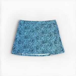 RipSkirt Hawaii Wrap Skirt Size XXL Blue White Floral Print Hawaiian 19" Length